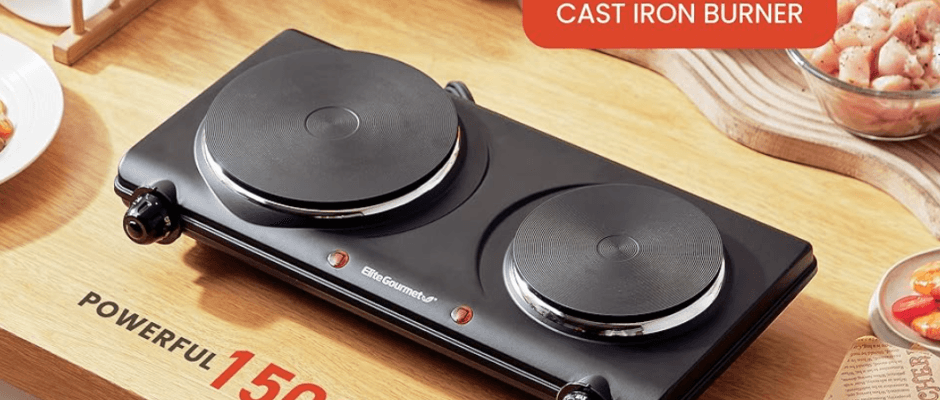 Elite Gourmet EDB-302BF Countertop Double Buffet Iron Burner featured image