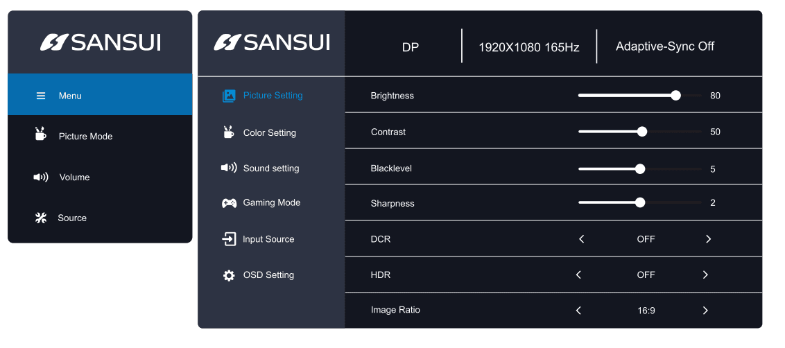 SANSUI ES-G24X5 24-inch Full HD Gaming Monitor User Manual SANSUI ES-G24X5 24-inch Full HD Gaming Monitor 8