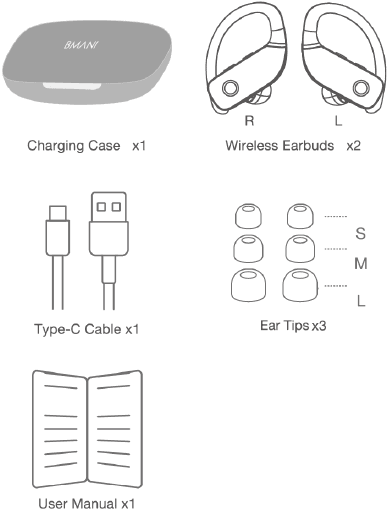Bmani T16 Wireless Sports Earbuds-accessories