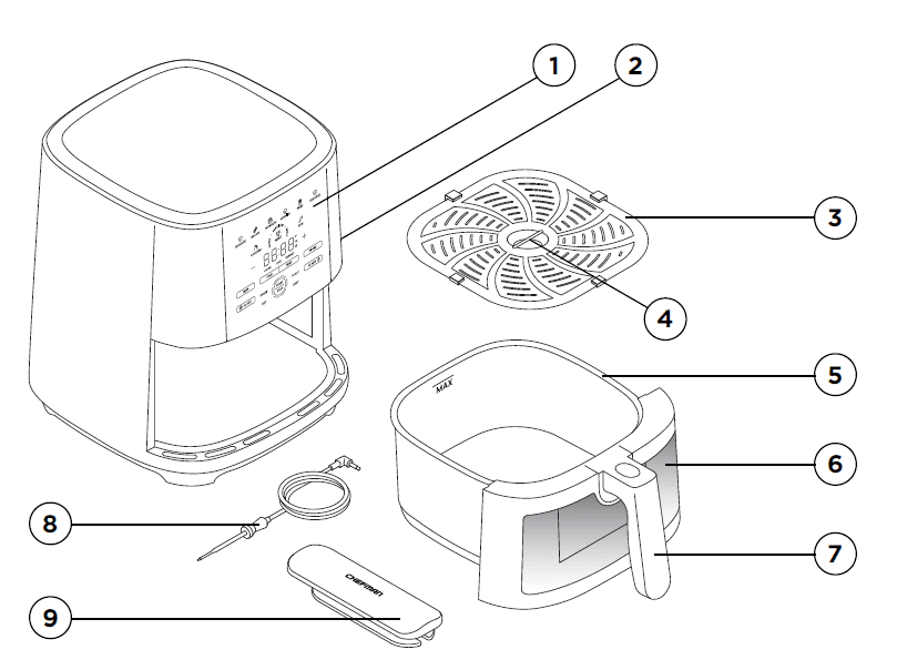 Chefman RJ38-SQPF-8T TurboFry XL 8-Qt Touch Air Fryer User Manual-1