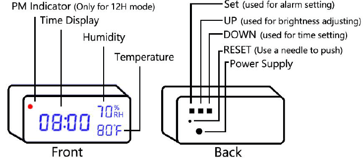 JALL Wooden Digital Alarm Clock-structure