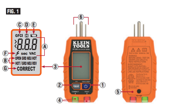 Klein Tools RT250 GFCI Electrical Outlet Voltage Tester User Manual Klein Tools RT250 GFCI Electrical Outlet Voltage Tester 1