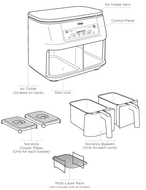 Ninja DZ201 Foodi 8QT 6-in-1 DualZone 2-Basket Air Fryer 1