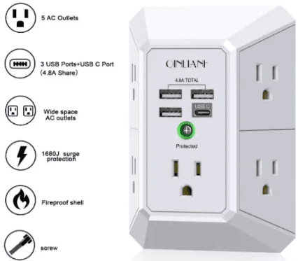 QINLIANF USB Wall Charger Surge Protector Outlet Extender User Guide QINLIANF USB Wall Charger Surge Protector Outlet Extender-AC outlet