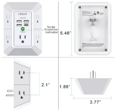 QINLIANF USB Wall Charger Surge Protector Outlet Extender User Guide QINLIANF USB Wall Charger Surge Protector Outlet Extender-dimension