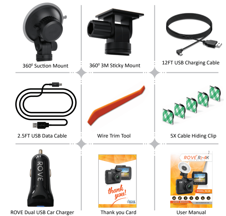 ROVE R2-4K DUAL Dash Cam Front and Rear 1