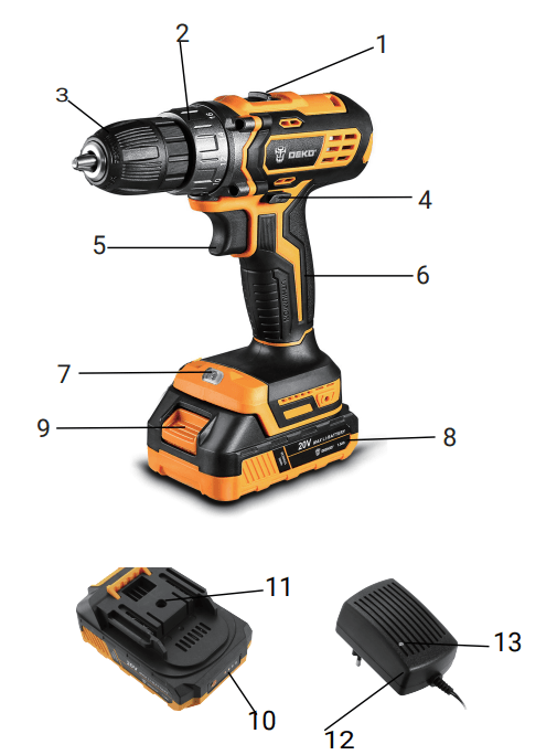 Deko Tools DKCD20XL01 Cordless Drill 1