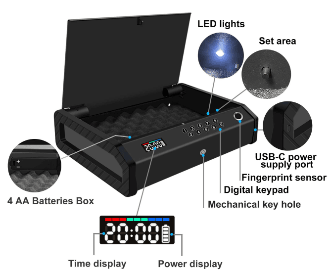 HOLEWOR B09QKPD1BX Biometric Gun Safe-4