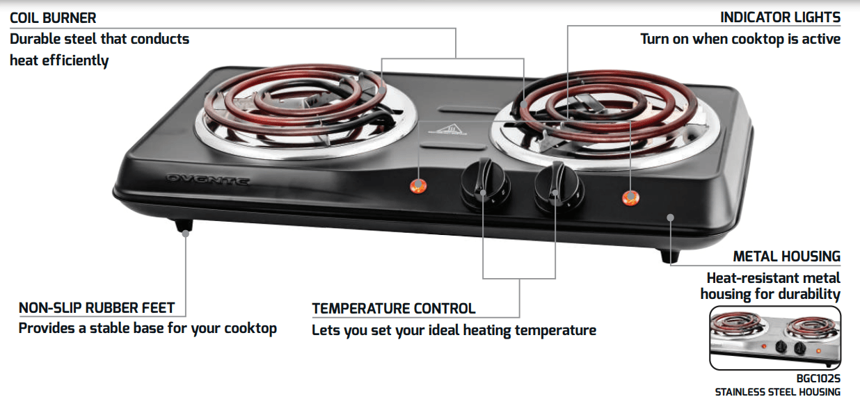 OVENTE BGC102B Electric Countertop Double Burner-1