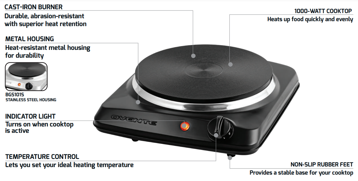 OVENTE BGS101S Electric Countertop Single Burner-1