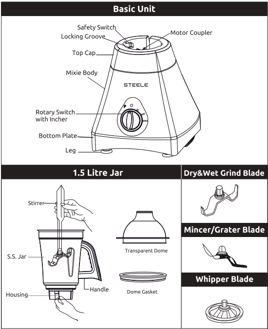 Preethi Steele 3-Jar Mixer Grinder 3