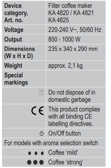 Severin KA-4820 TypeSwitch Filter Coffee Maker User Manual 2