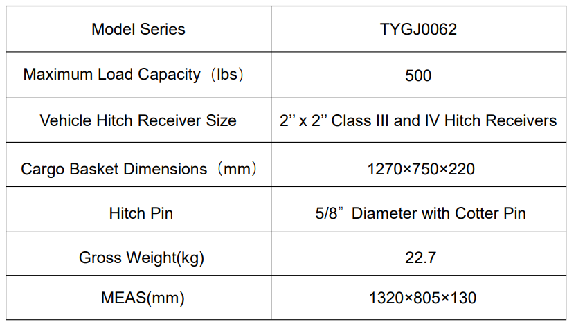 Vevor TYGJ0062 Hitch Mount Cargo Carrier User Manual 1