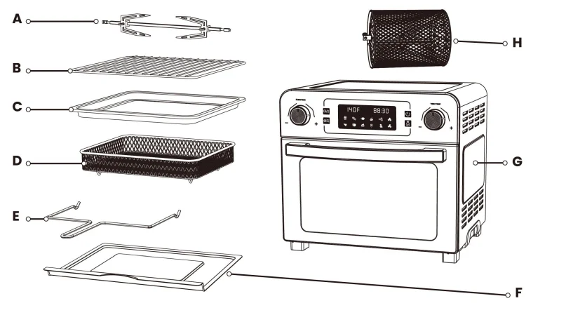 Deco Chef DGTQAIRGUN 1700W 24QT Toaster Oven Air Fryer Instruction Manual 1