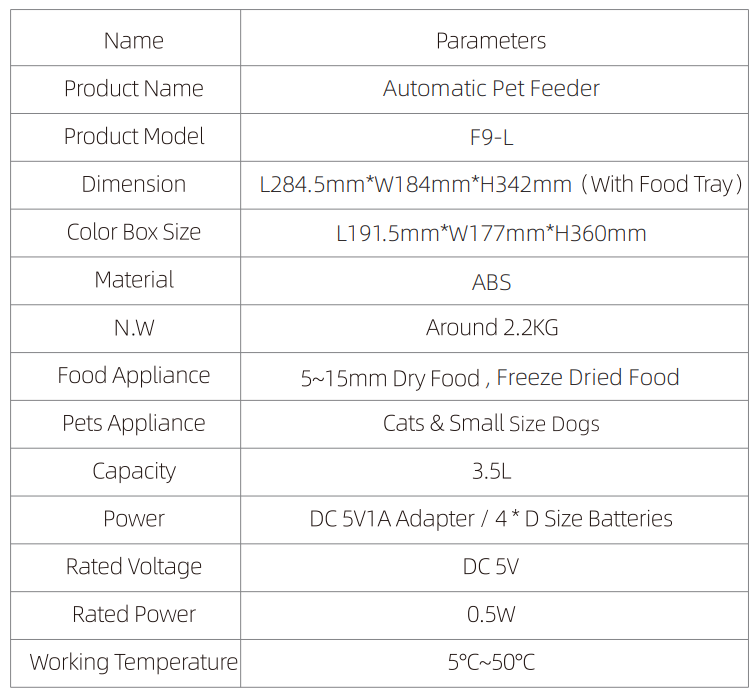 Petwant F9-L Automatic Smart Pet Food Feeder User Manual Petwant F9-L Automatic Smart Pet Food Feeder-9