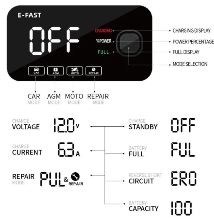 E-FAST 12V Smart Fully Automatic Battery Charger-1