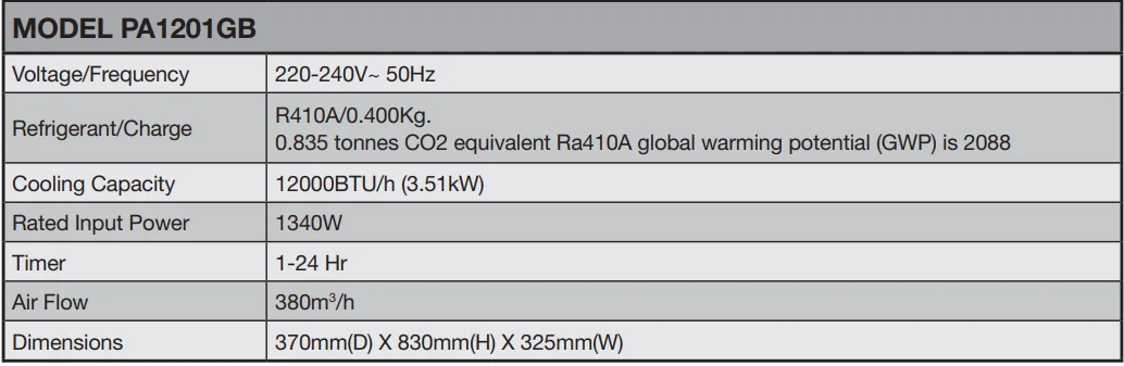 Arlec PA1201GB Portable Air Conditioner User Guid 16