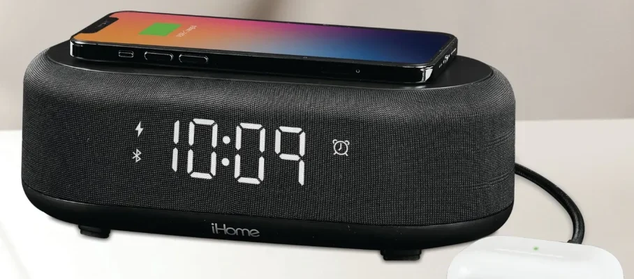 iHome iBT38 Beadroom Clock With Wireless Charger User Guide feat