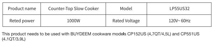 BUYDEEM LP55US32 Counter-Top Slow Cooker User Manual 1