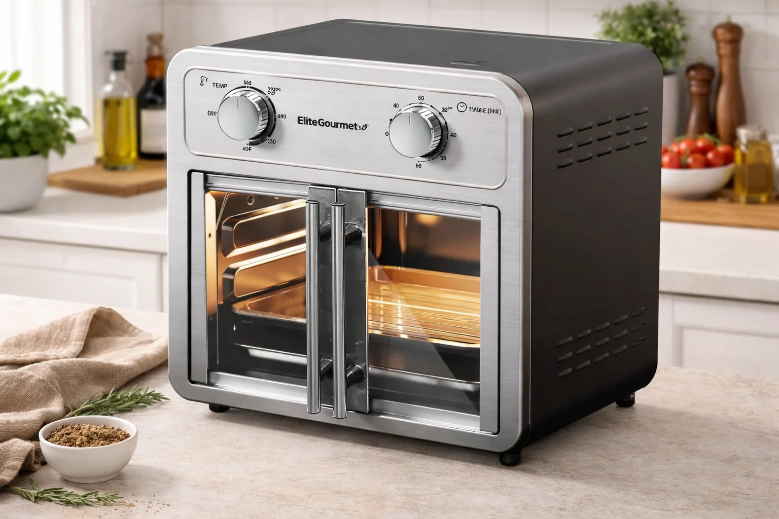 Elite Gourmet EAF1222SS 12L French Door Air Fryer Oven User Manual