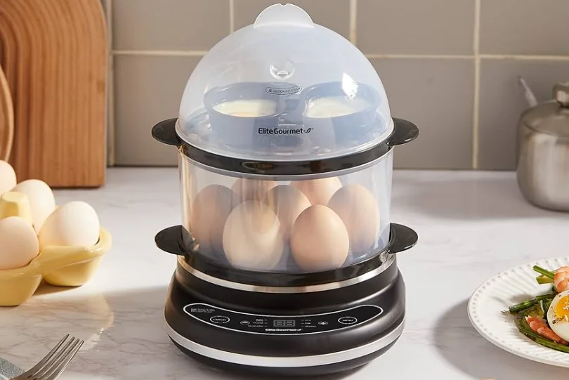 Elite Gourmet EGC314B 14-Egg Programmable Easy Egg Cooker feat