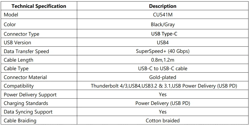 VCOM CU541M USB4 Cable Thunderboult- 1