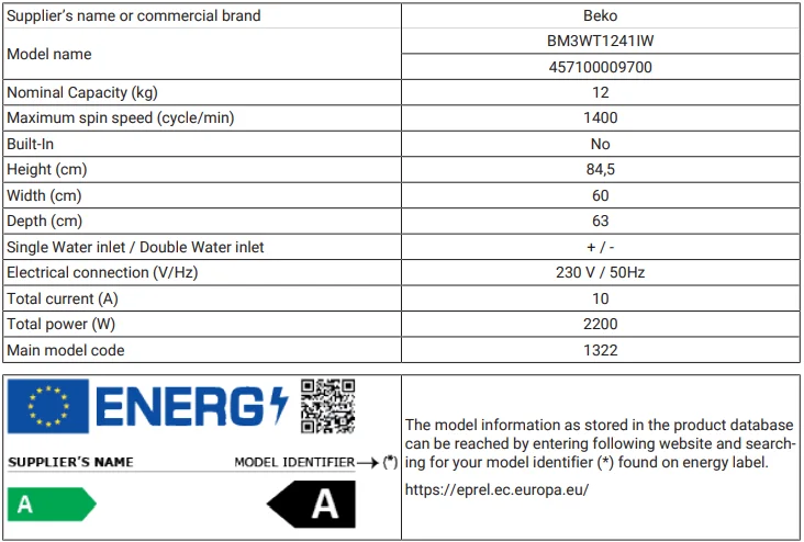Beko BM3WT12411 Washing Machine 1