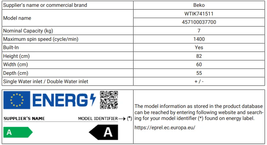 Beko WTIK741511 Washing Machine 1
