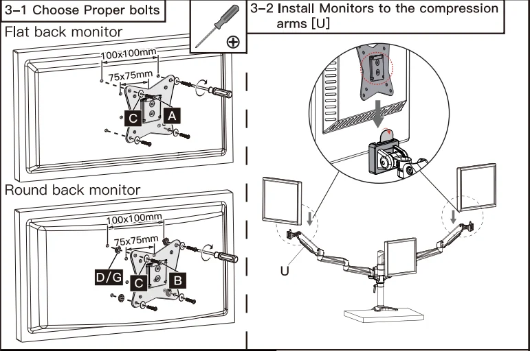 HUANUO HNTS3B Triple Monitor Mount 14