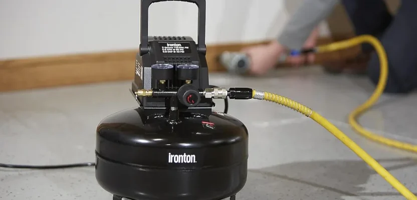 Ironton ‎5820665 3-Gallons Oil-Free Pancake Air Compressor feat