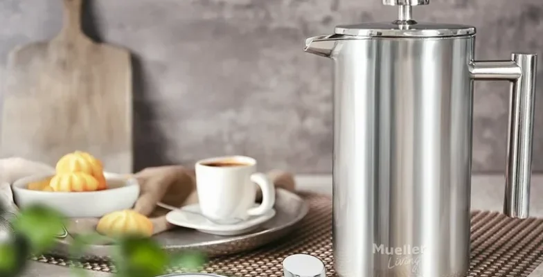 MuellerLiving MLR010563N Stainless Steel French Press Coffee Maker feat