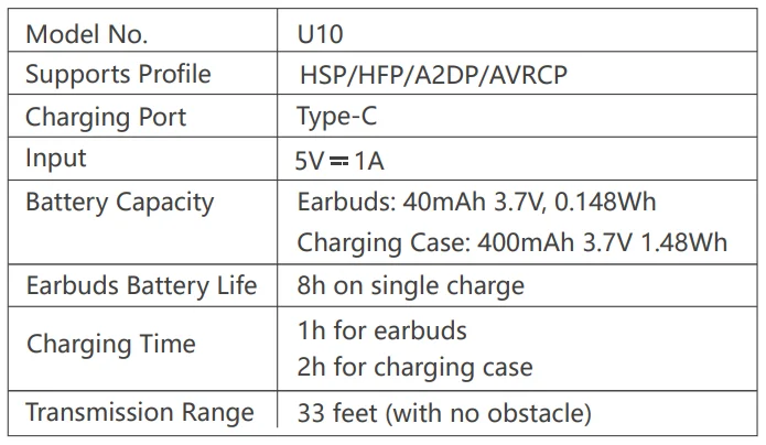 Occiam U10 TWS Earbuds 3
