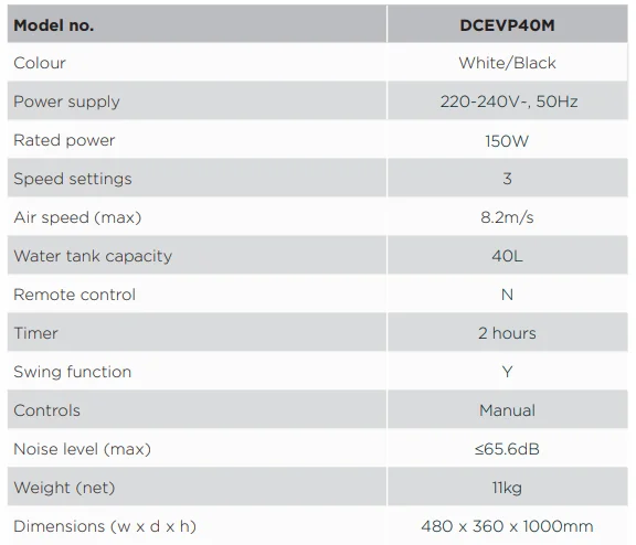 Dimplex DCEVP40M 40L Evaporative Cooler Manual Dimplex DCEVP40M 40L Evaporative Cooler 1