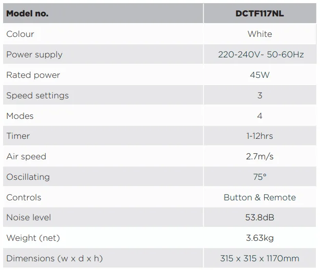 Dimplex DCTF117NL 17cm Tower Fan 1