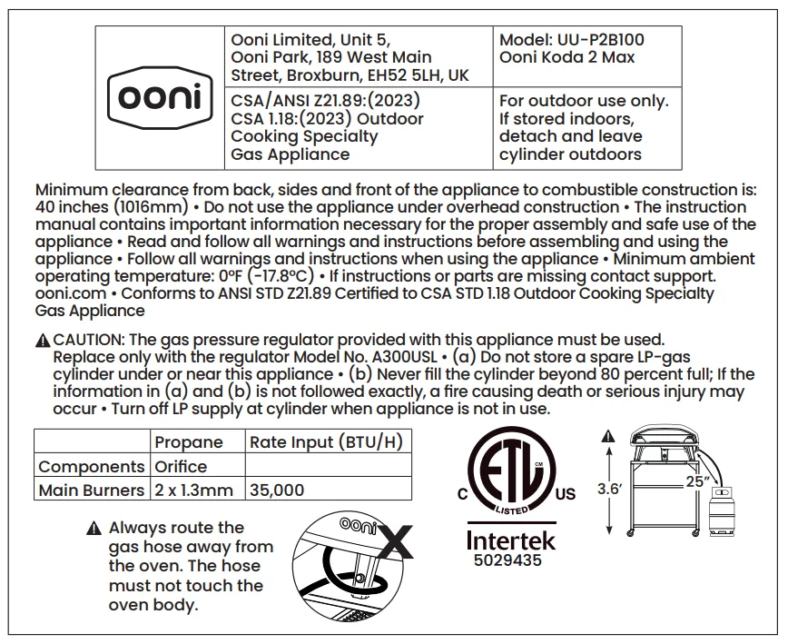Ooni Koda 2 Max 28mBar Gas Pizza Oven 22