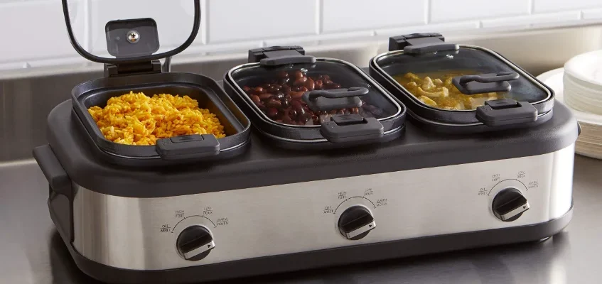Amazon Basics Triple Slow Cooker feat