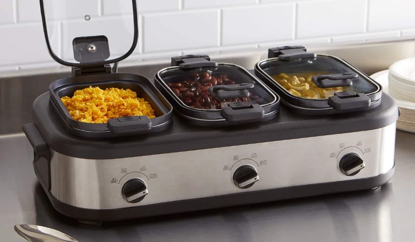 Amazon Basics Triple Slow Cooker feat