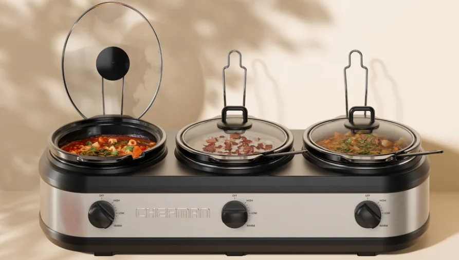 Chefman Triple Slow Cooker-Buffet Server feat