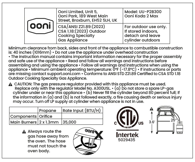 Ooni Koda 2 Max FRCA 28mBar 16